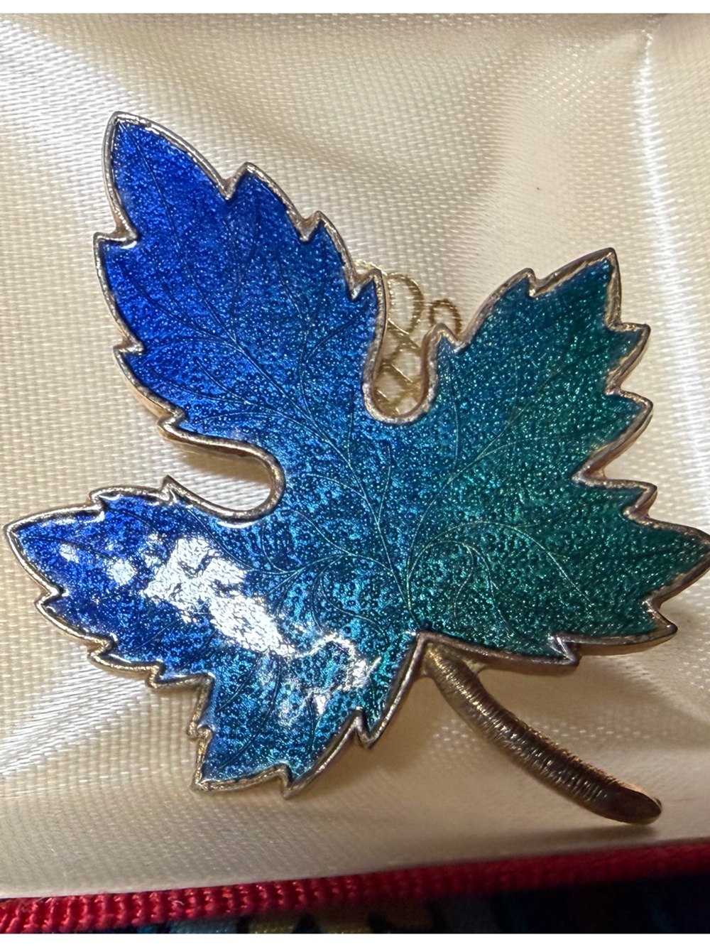 Blue-Green Leaf  brooch -vintage